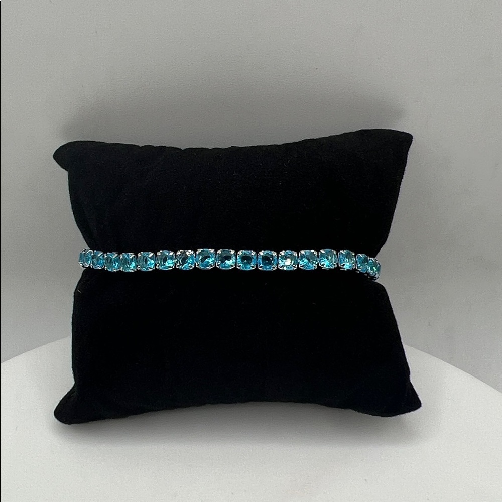 044. White Gold Plated and Turquoise Gemstones Bracelet 6 1/2”